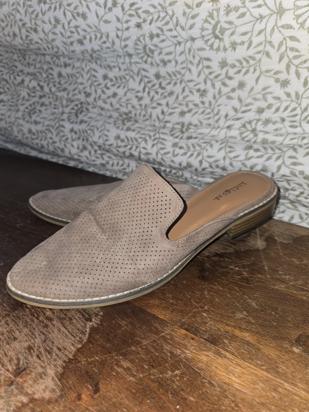 Aldo Women Taupe Suede Perforated Slip-On Mules